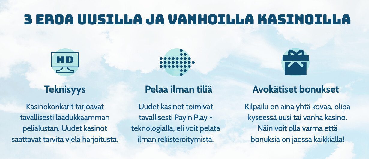 3 eroa uusilla ja vanhoilla kasinoilla